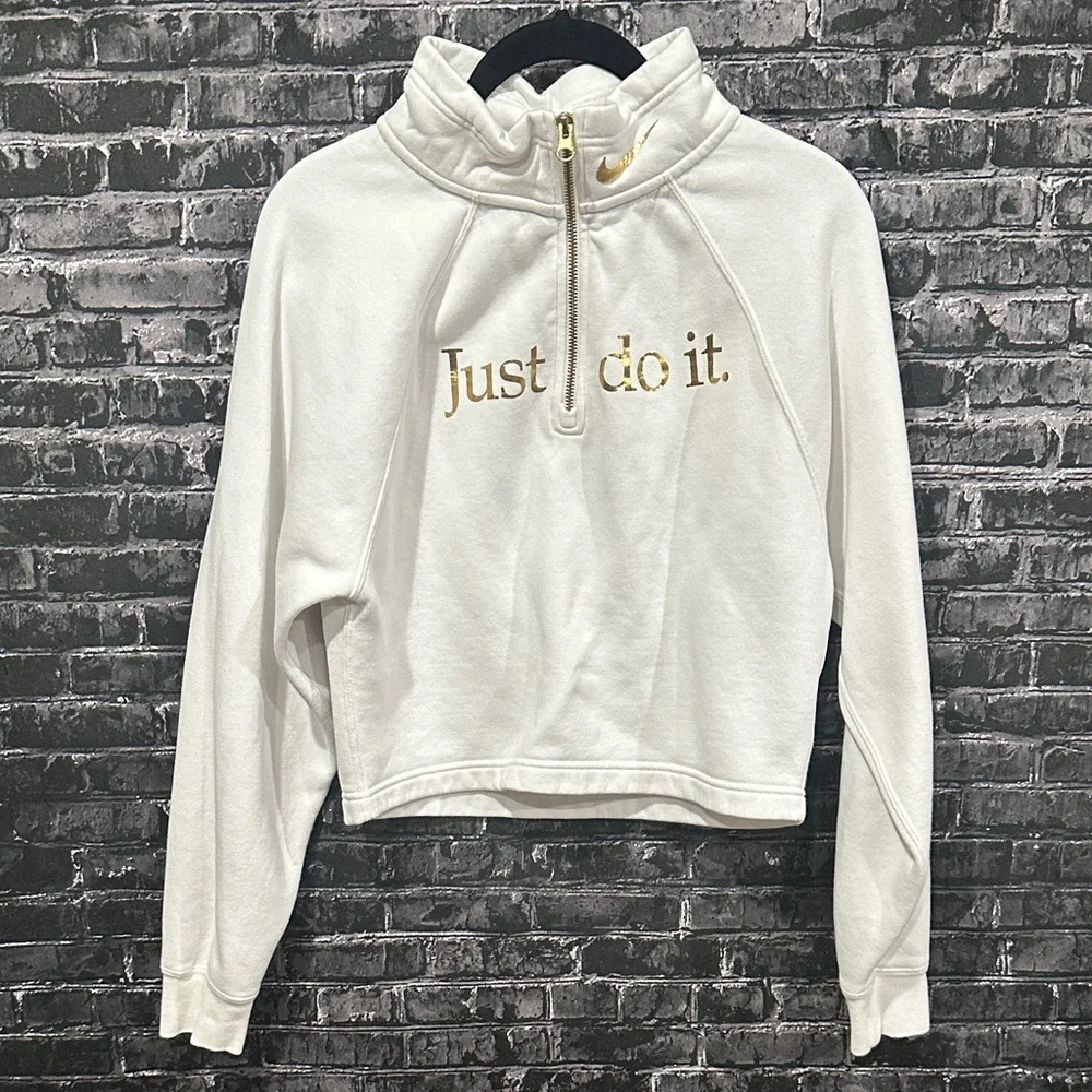 Nike White and Gold Half-Zip Pullover